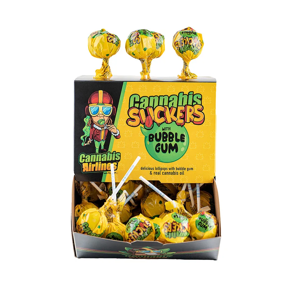 Cannabis Airlines Cannabis Suckers with Bubble Gum, lecca-lecca gusto bubble gum