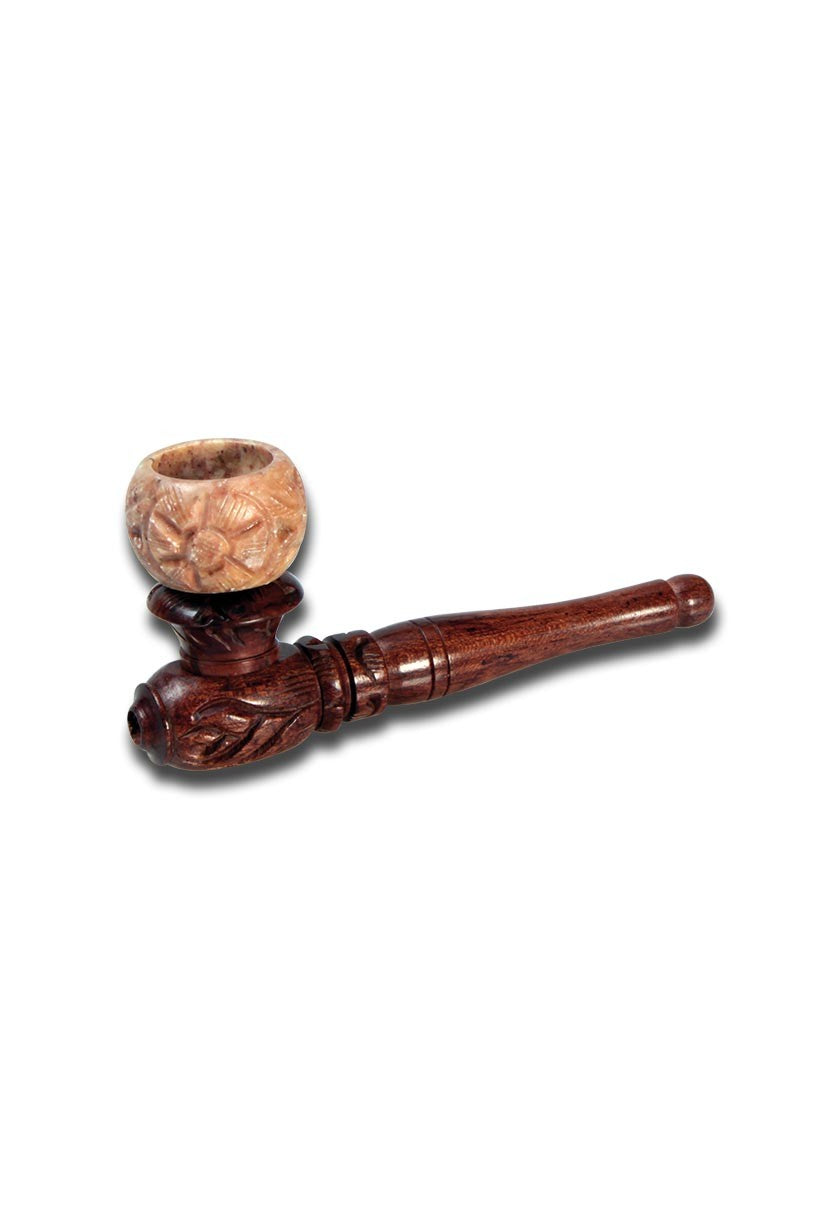 Smoking Pipe Wood + Soapstone pipa in legno e pietra ollare