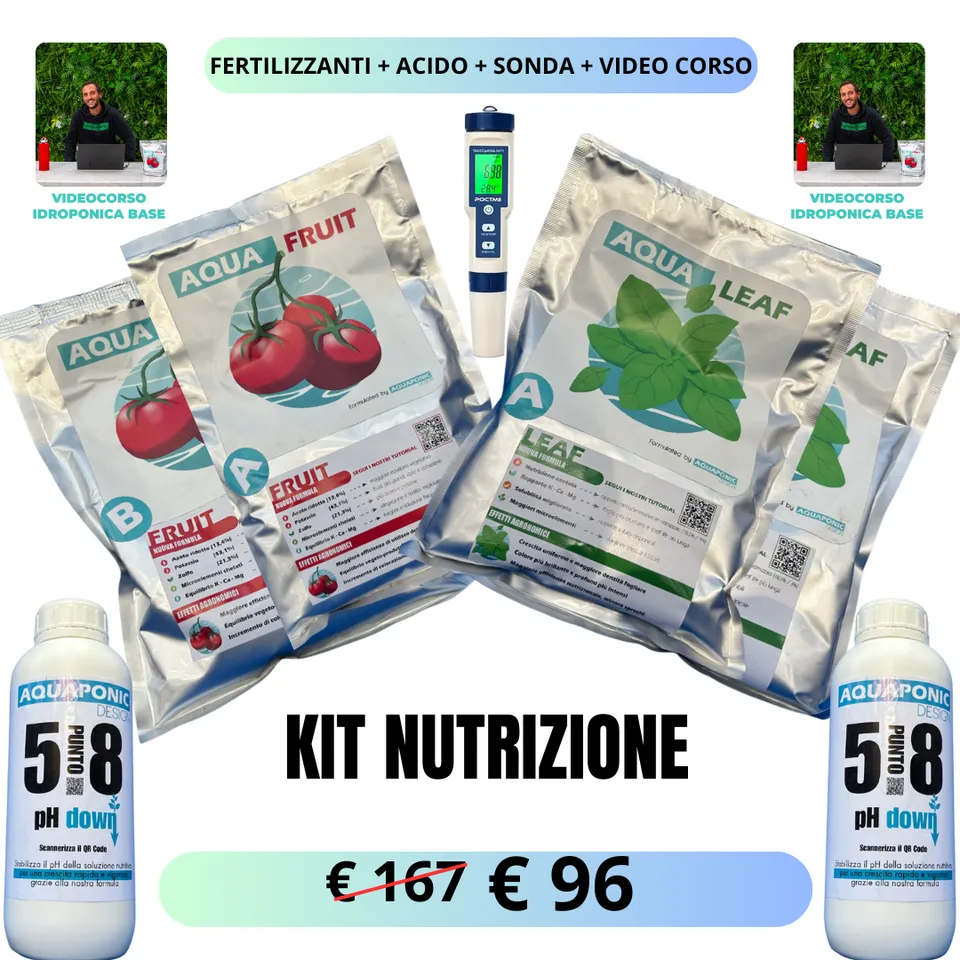 AQUAPONIC DESIGN STARTER KIT NUTRIZIONE kit 20 l con sonda pH ed EC