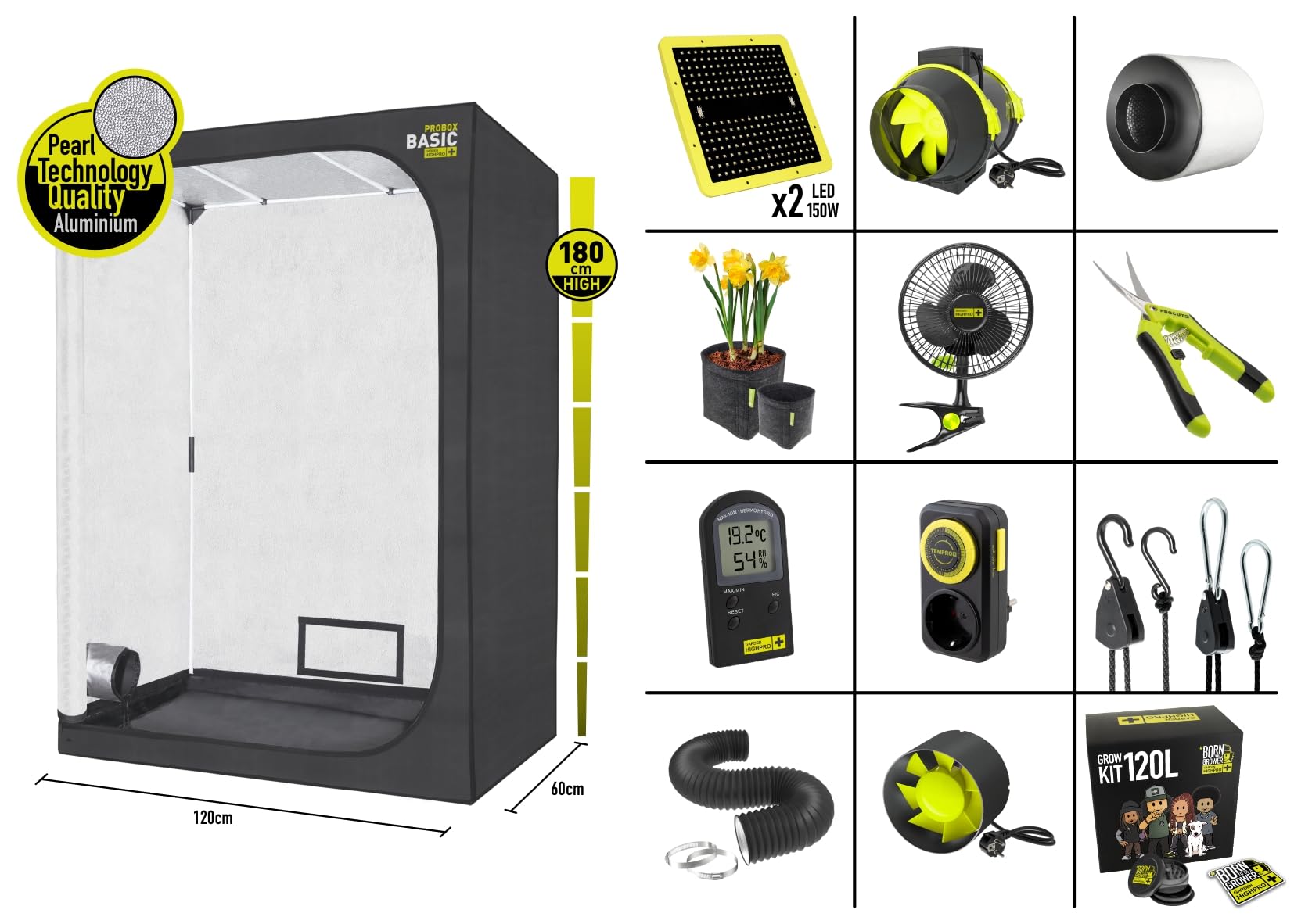 Garden HighPro PROBOX GROW TENTS GROWKIT 120L kit coltivazione 120x60x180 cm completo