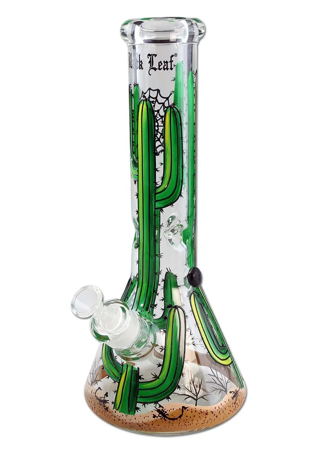 Black Leaf Parafernalia Cactus Hand Painted Flask Bong Ice