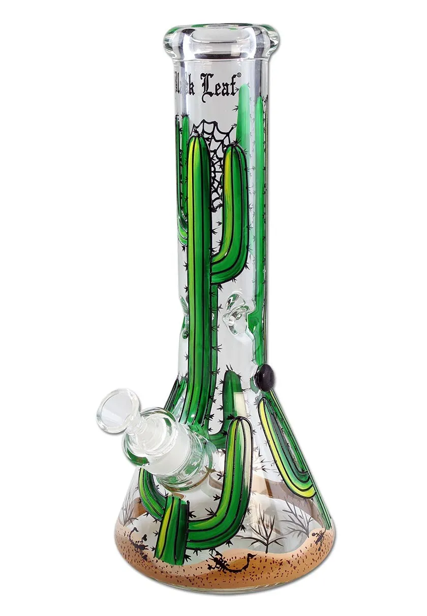 Black Leaf Parafernalia Cactus Hand Painted Flask Bong Ice