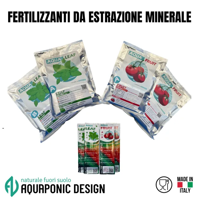 Aquaponic Design AQUA LEAF e AQUAFRUIT fertilizzanti idroponici A+B