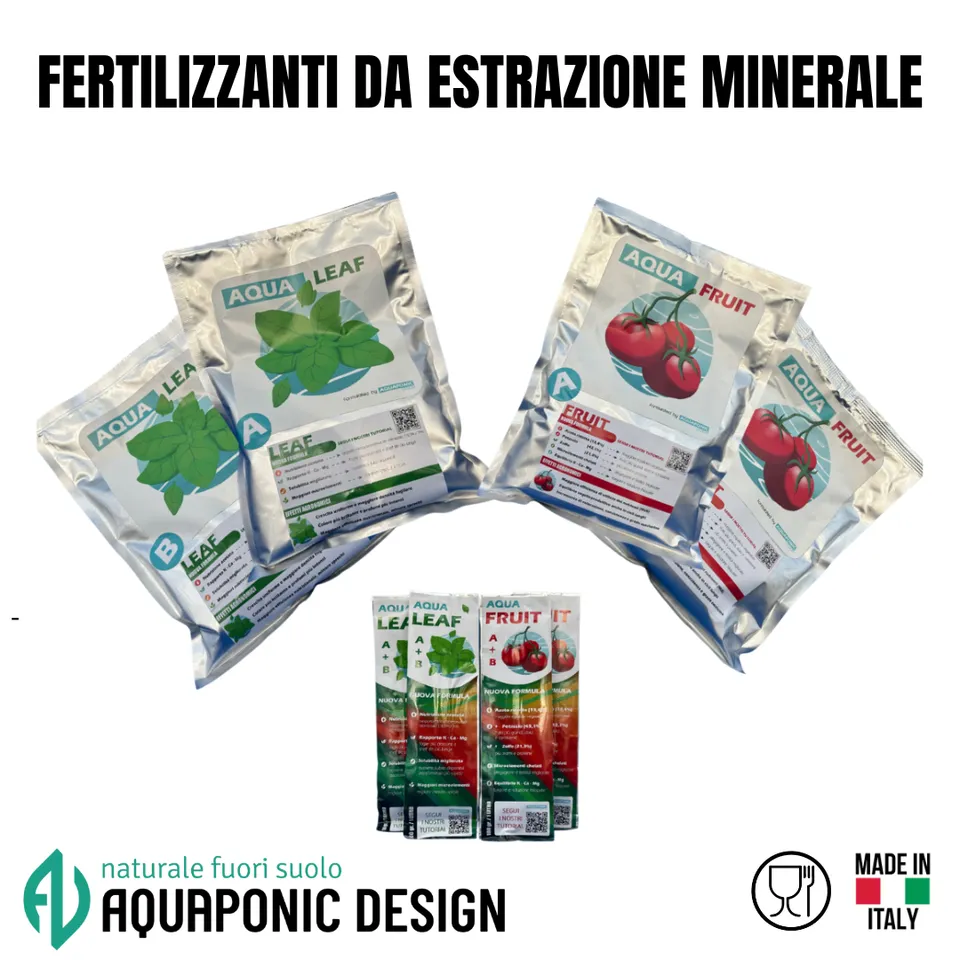 Aquaponic Design AQUA LEAF e AQUAFRUIT fertilizzanti idroponici A+B
