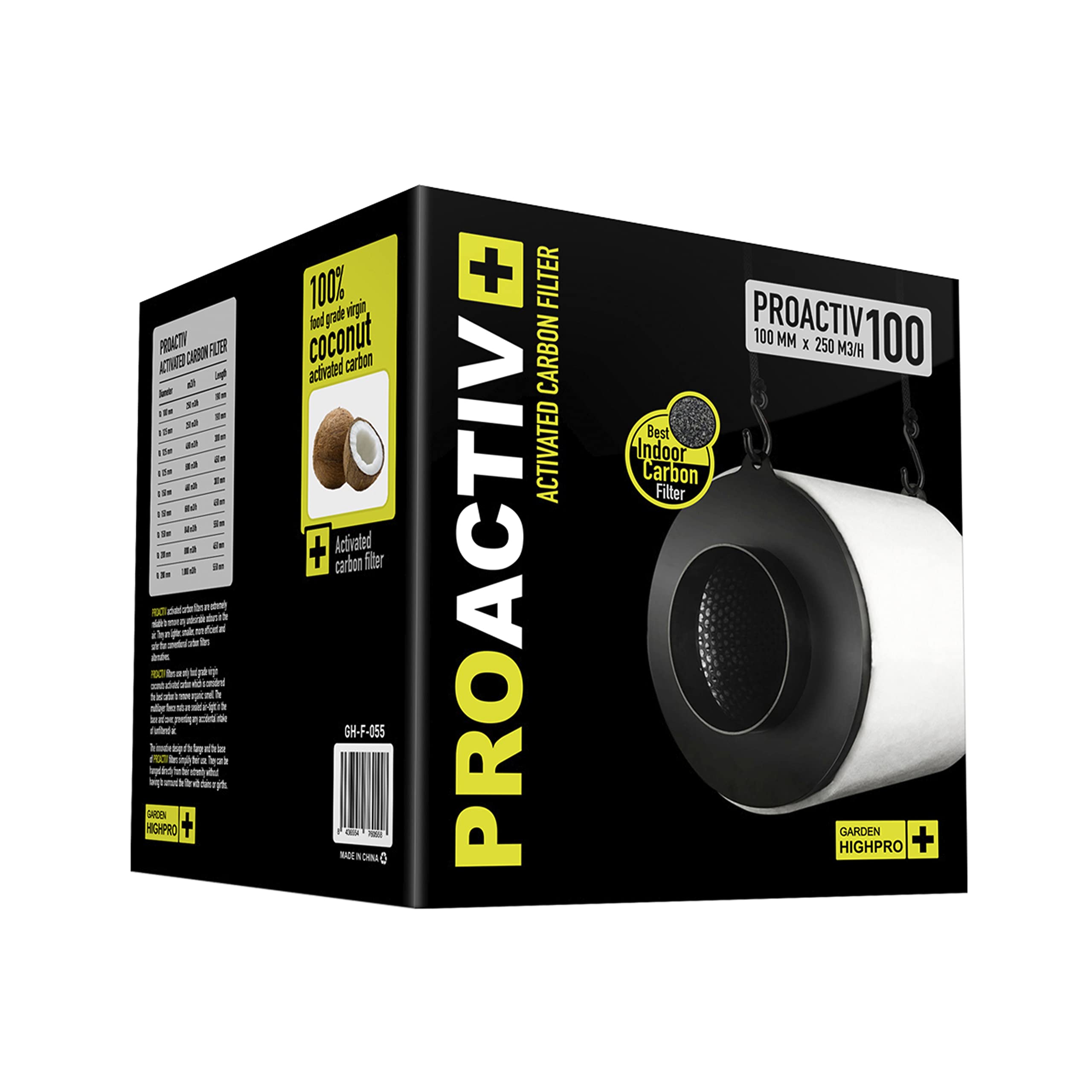 Garden HighPro Proactiv filtro carbone 100 mm 250 m³/h al cocco