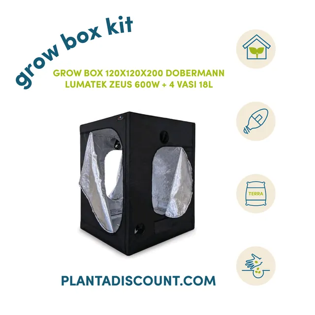 Grow Box Kit Led 600W kit grow box 120x120x200 cm con Lumatek Zeus