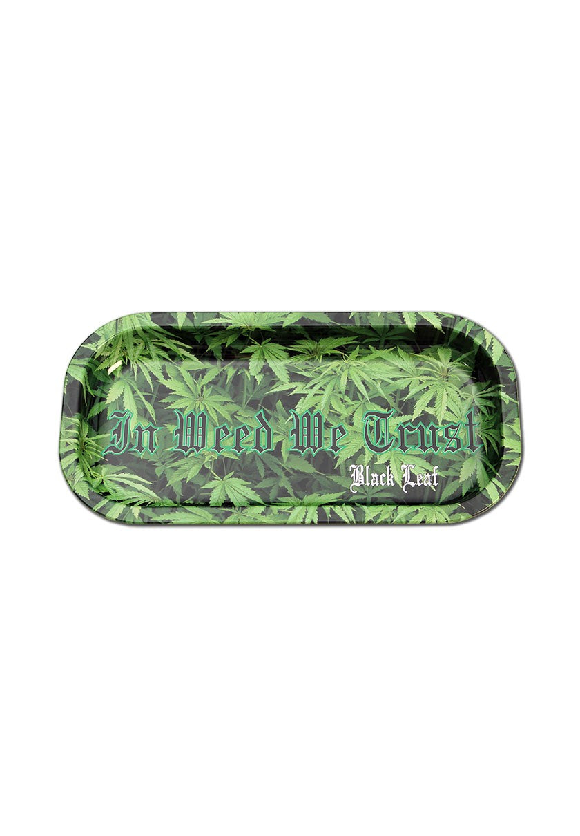 Black Leaf Parafernalia In Weed We Trust Camo Rolling Tray vassoio in metallo