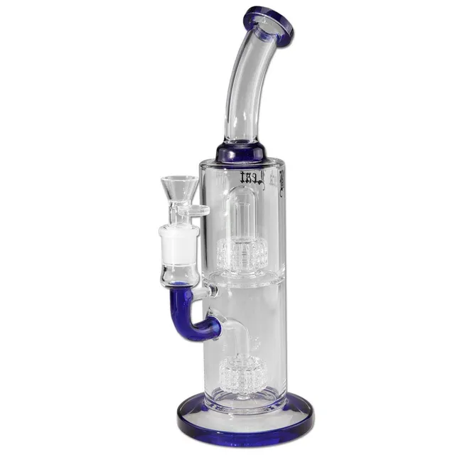 Black Leaf Glass Bong 2x Drum Percolator in vetro