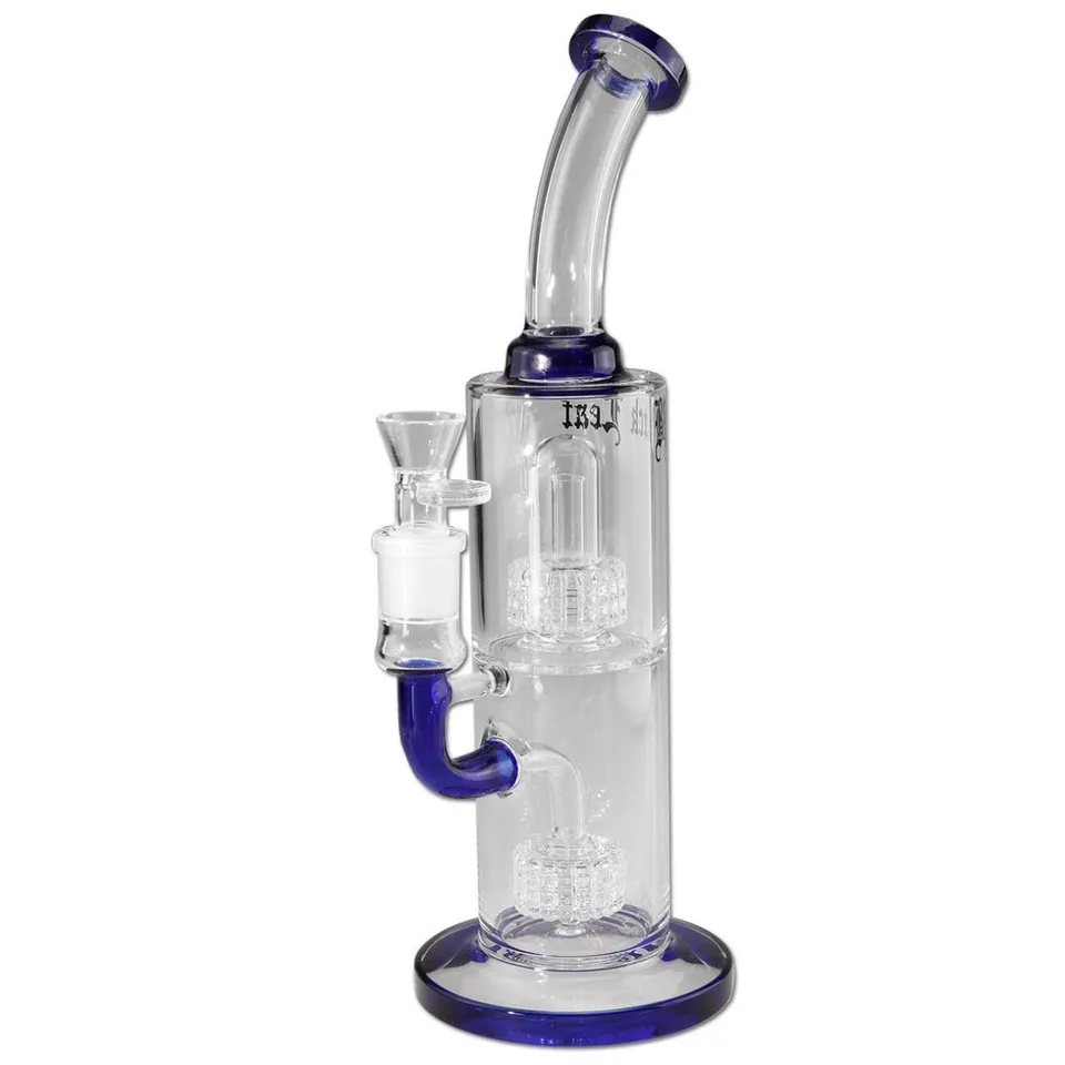 Black Leaf Glass Bong 2x Drum Percolator in vetro