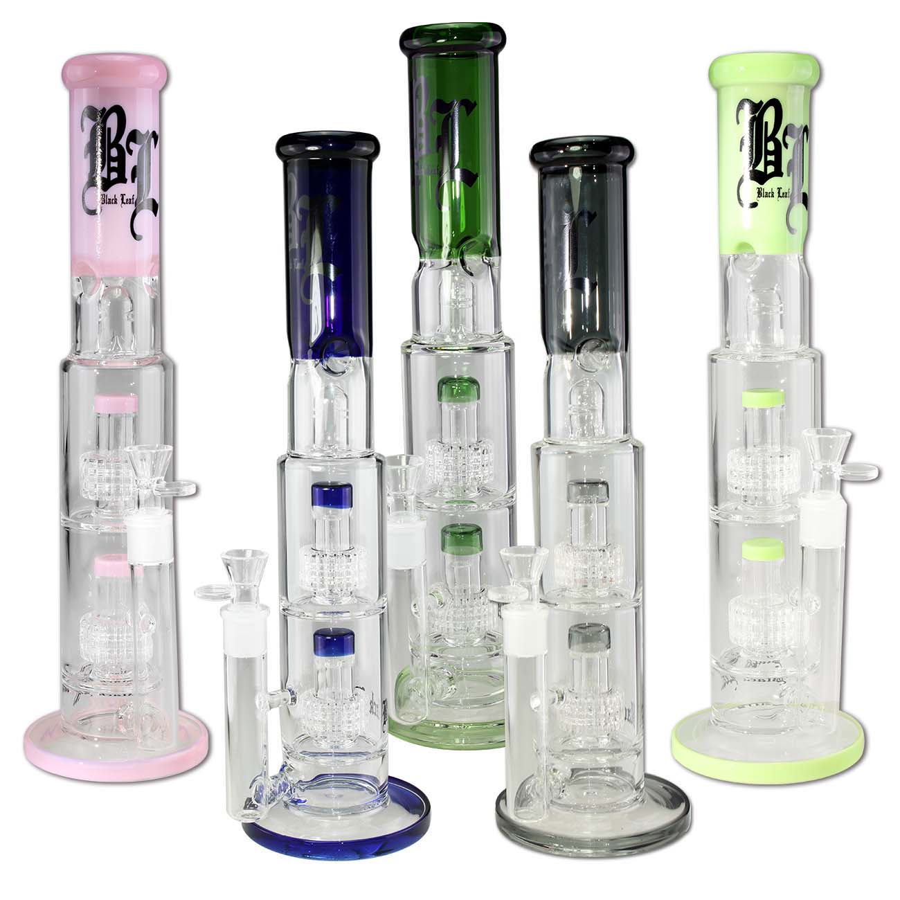 Black Leaf Parafernalia BL Ice Bong 2x Drum Percolator in vetro borosilicato