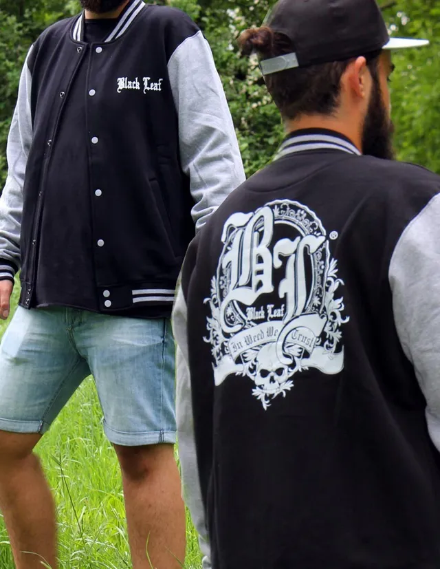 Black Leaf Parafernalia College Jacket for Men Size S giacca