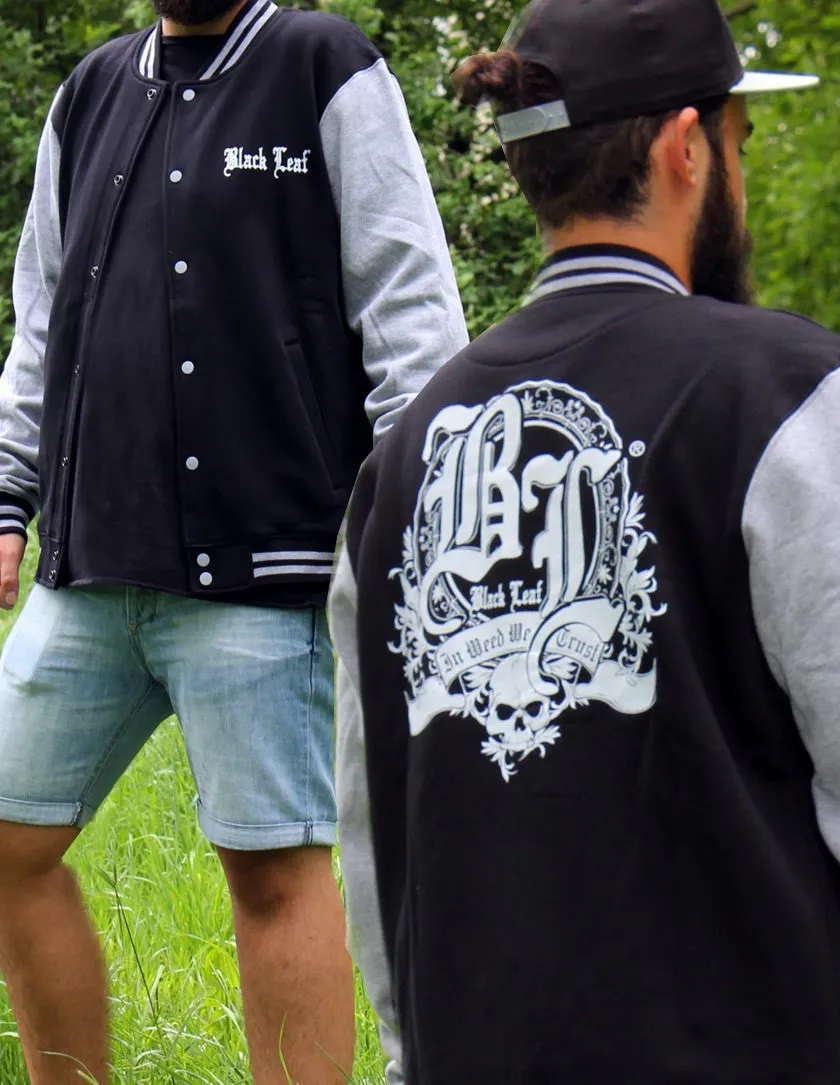 Black Leaf Parafernalia College Jacket for Men Size S giacca