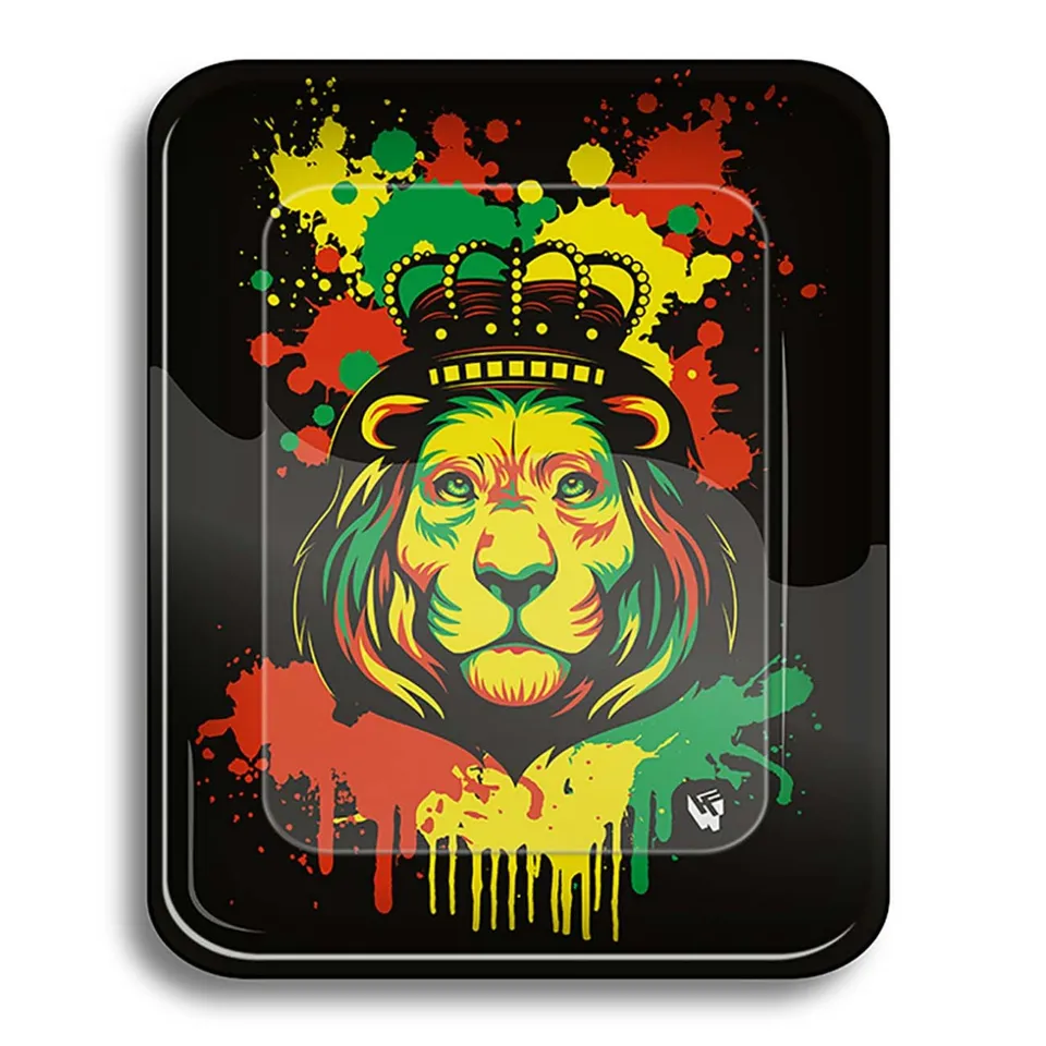 FIRE-FLOW Parafernalia Rolling Tray Rasta Stencil Lion vassoio rolling in metallo