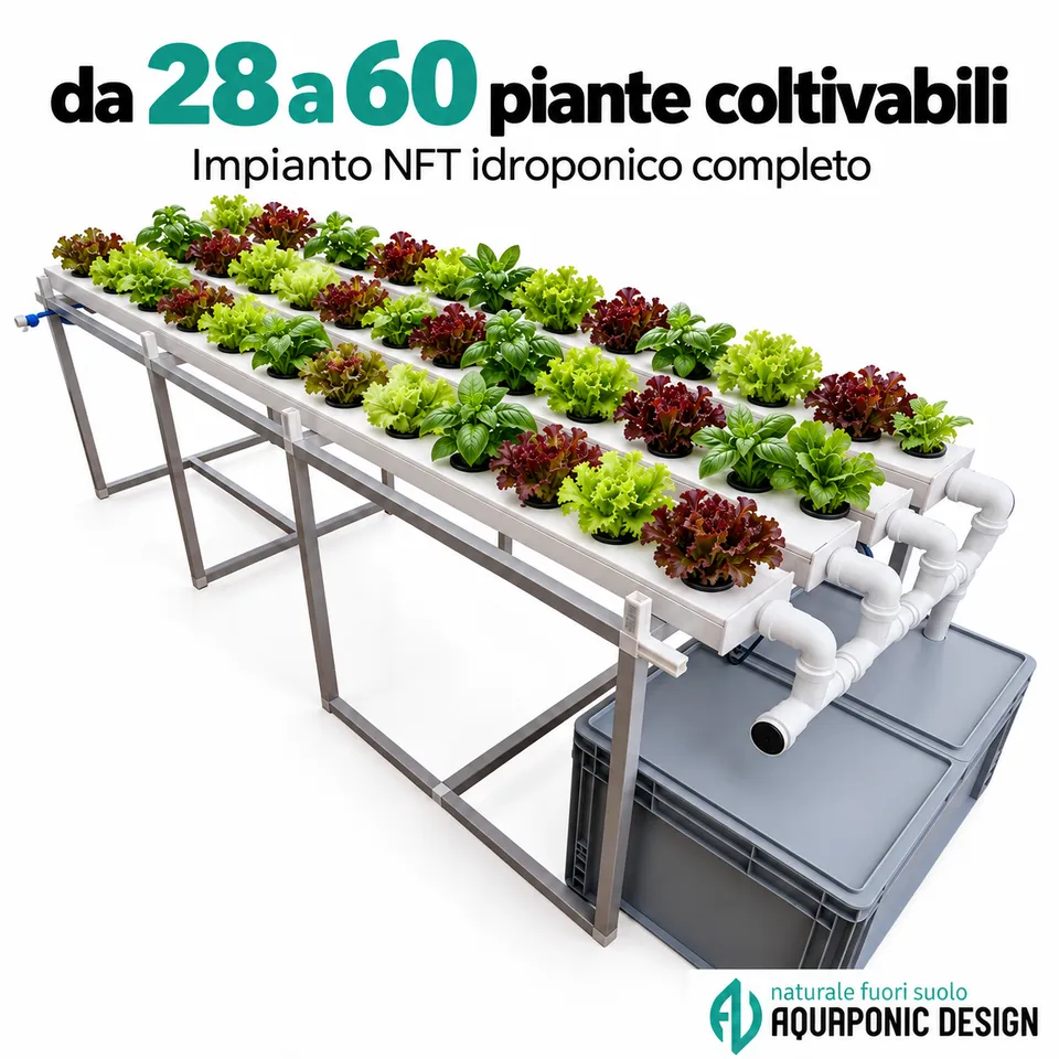 Aquaponic Design Canaline di coltivazione Impianto di idroponica con canaline NFT per 28–60 piante