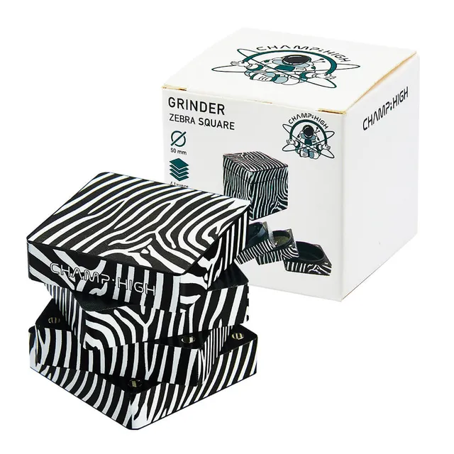 Champ High Parafernalia Square Metal Grinder 50 mm 4 parti Zebra