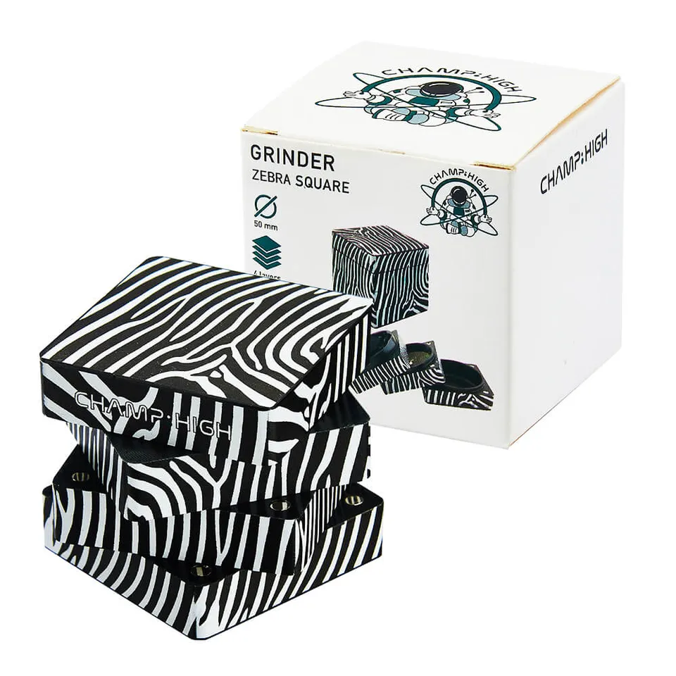 Champ High Parafernalia Square Metal Grinder 50 mm 4 parti Zebra