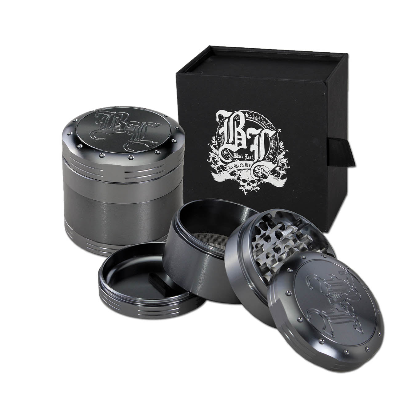 Black Leaf Deep Engraving grinder 4 parti grigio in alluminio