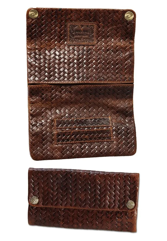 Kavatza Woven Havana Smooth porta tabacco in pelle liscia