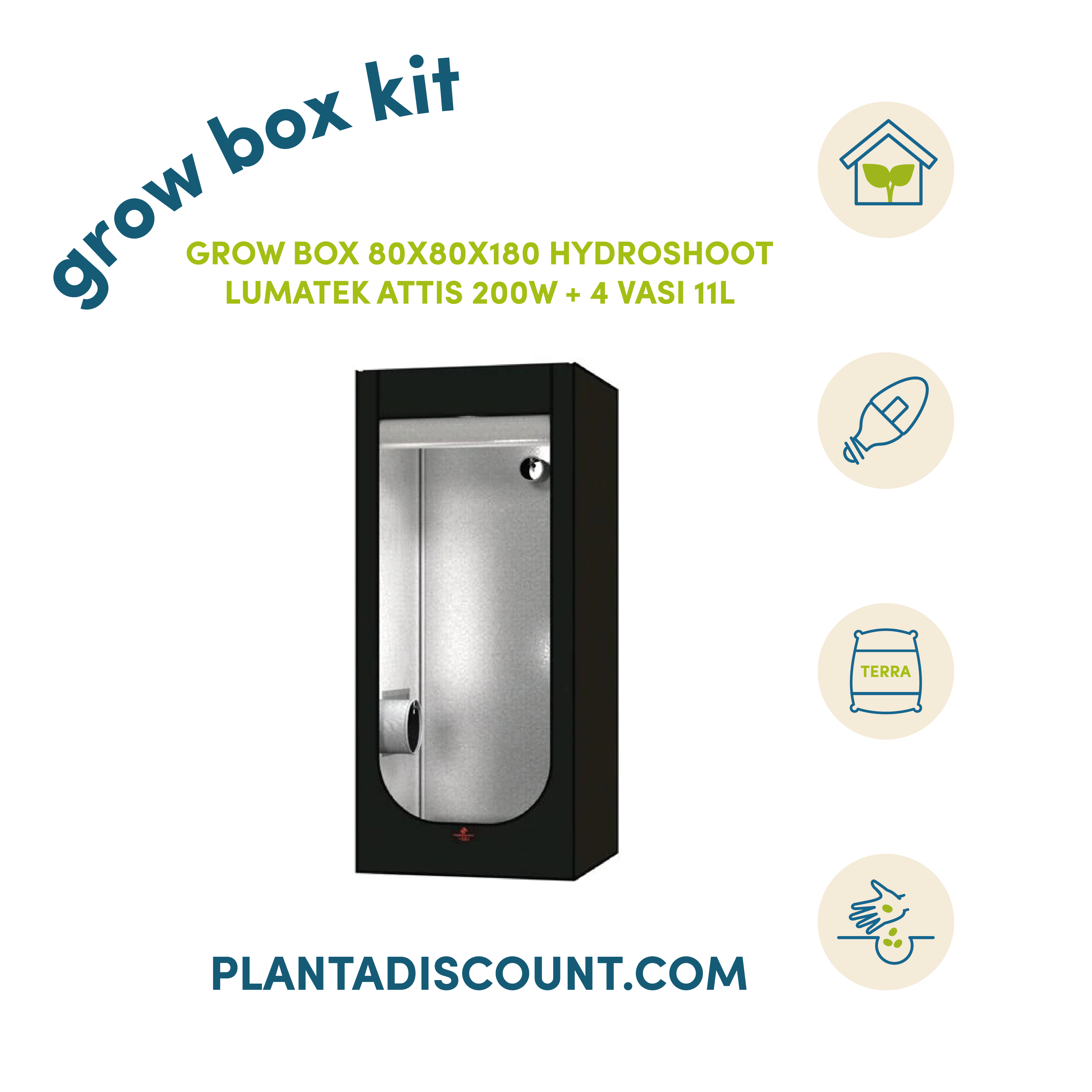 Plantadiscount Grow Box Kit Led 200W kit grow box completo