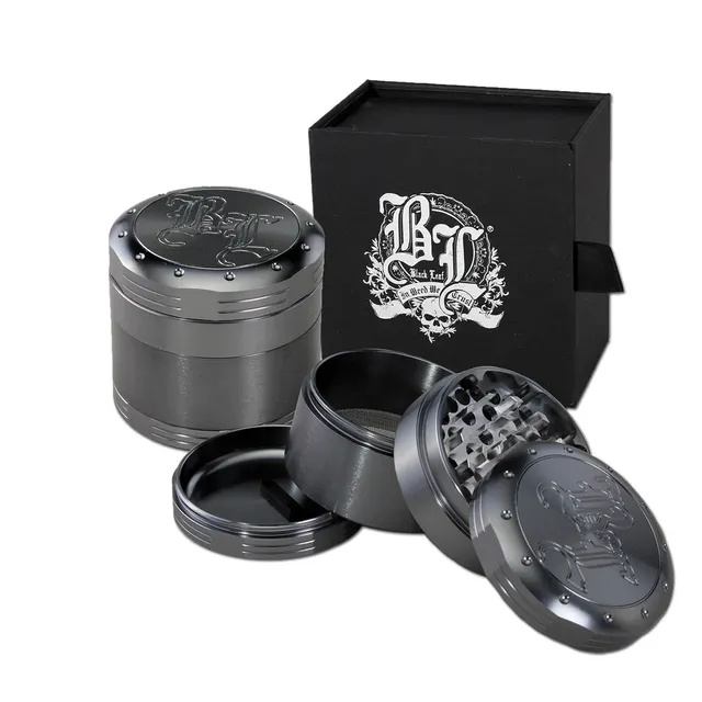 Black Leaf Deep Engraving grinder 4 parti grigio in alluminio