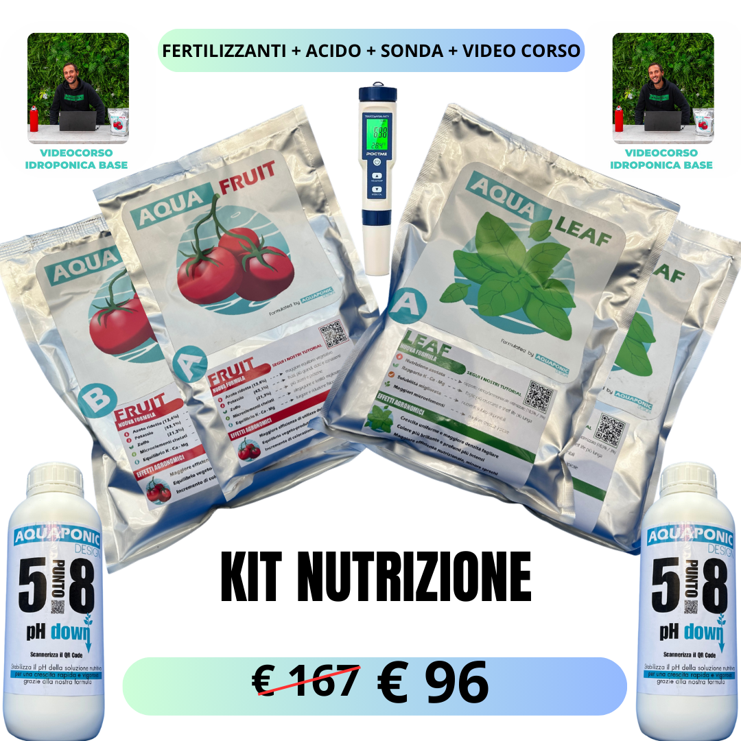 AQUAPONIC DESIGN STARTER KIT NUTRIZIONE kit 20 l con sonda pH ed EC
