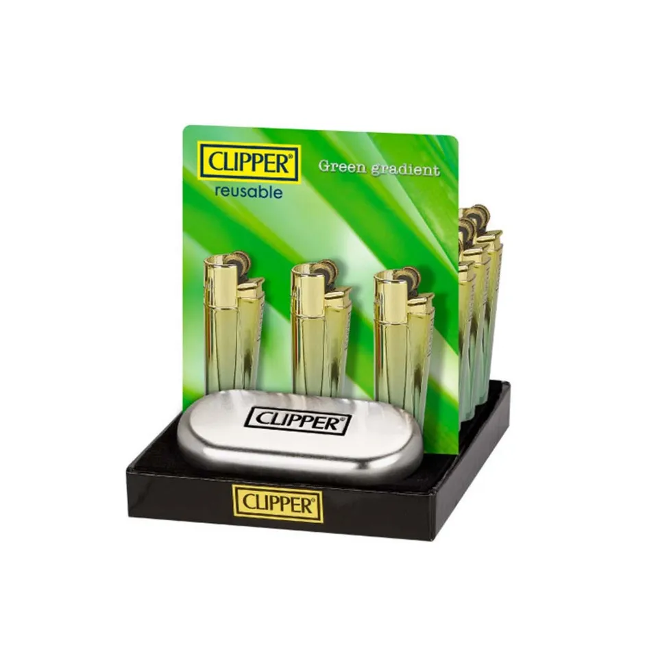 CLIPPER Metal Green Gradient accendino ricaricabile confezione da 12