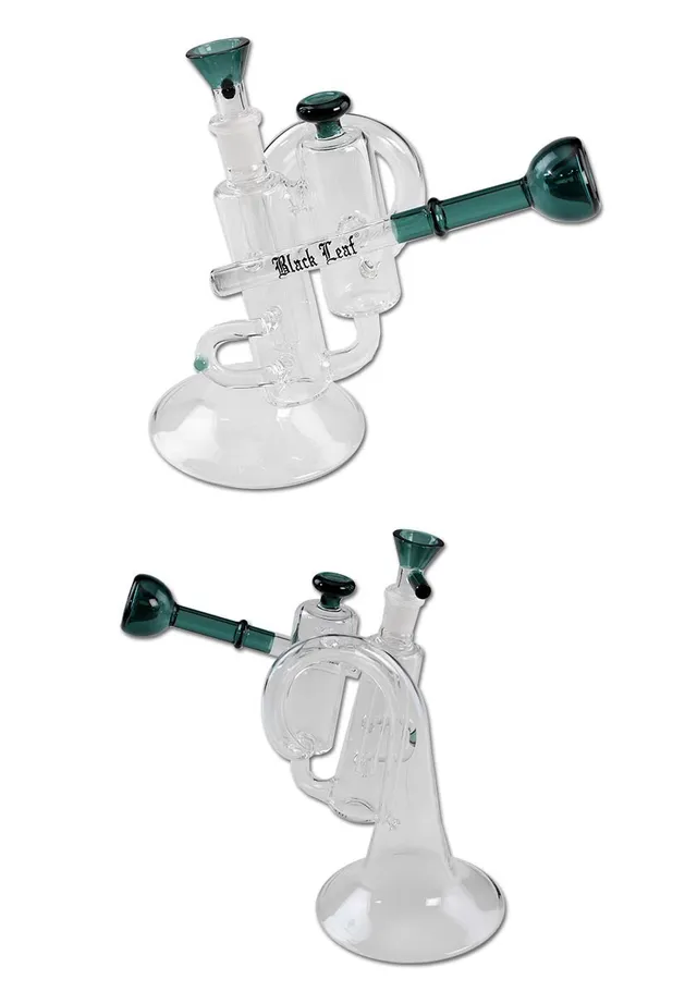 Black Leaf Parafernalia Trumpet Recycle pipe verde mare con diffusore