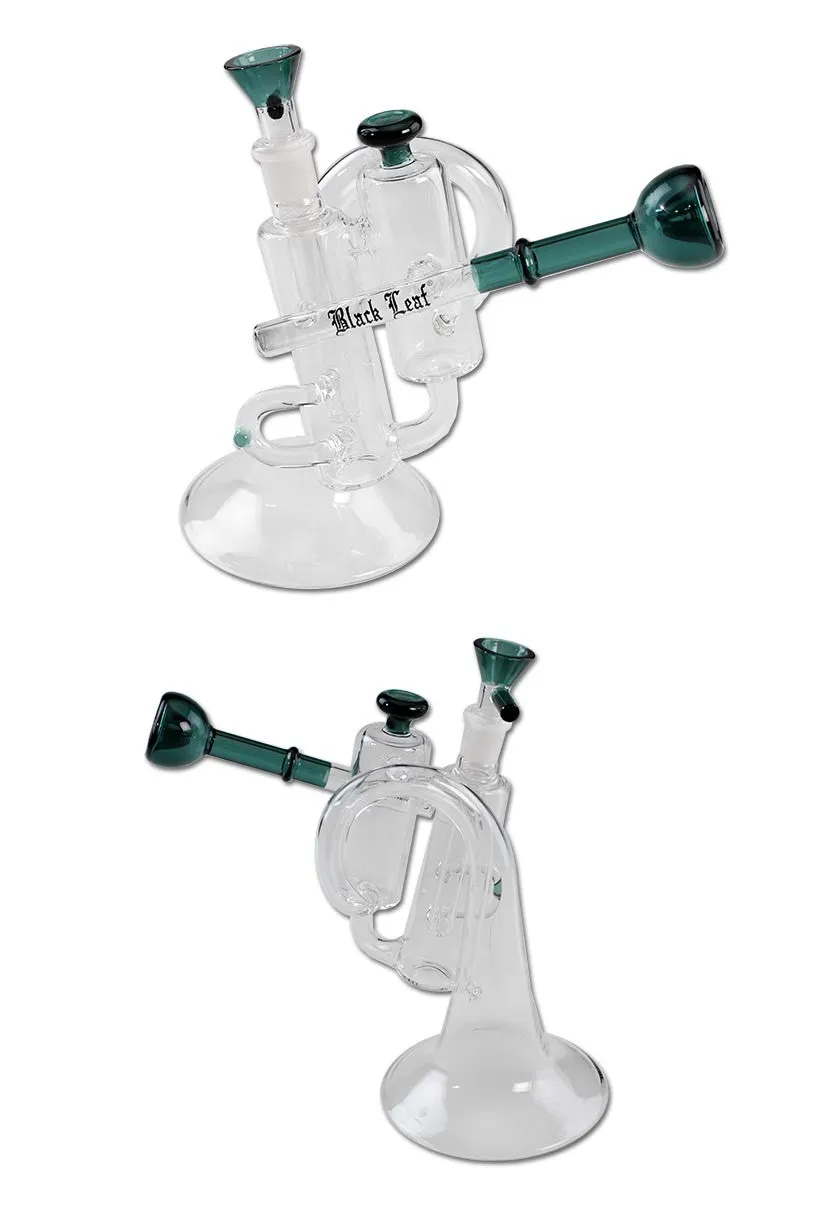 Black Leaf Parafernalia Trumpet Recycle pipe verde mare con diffusore
