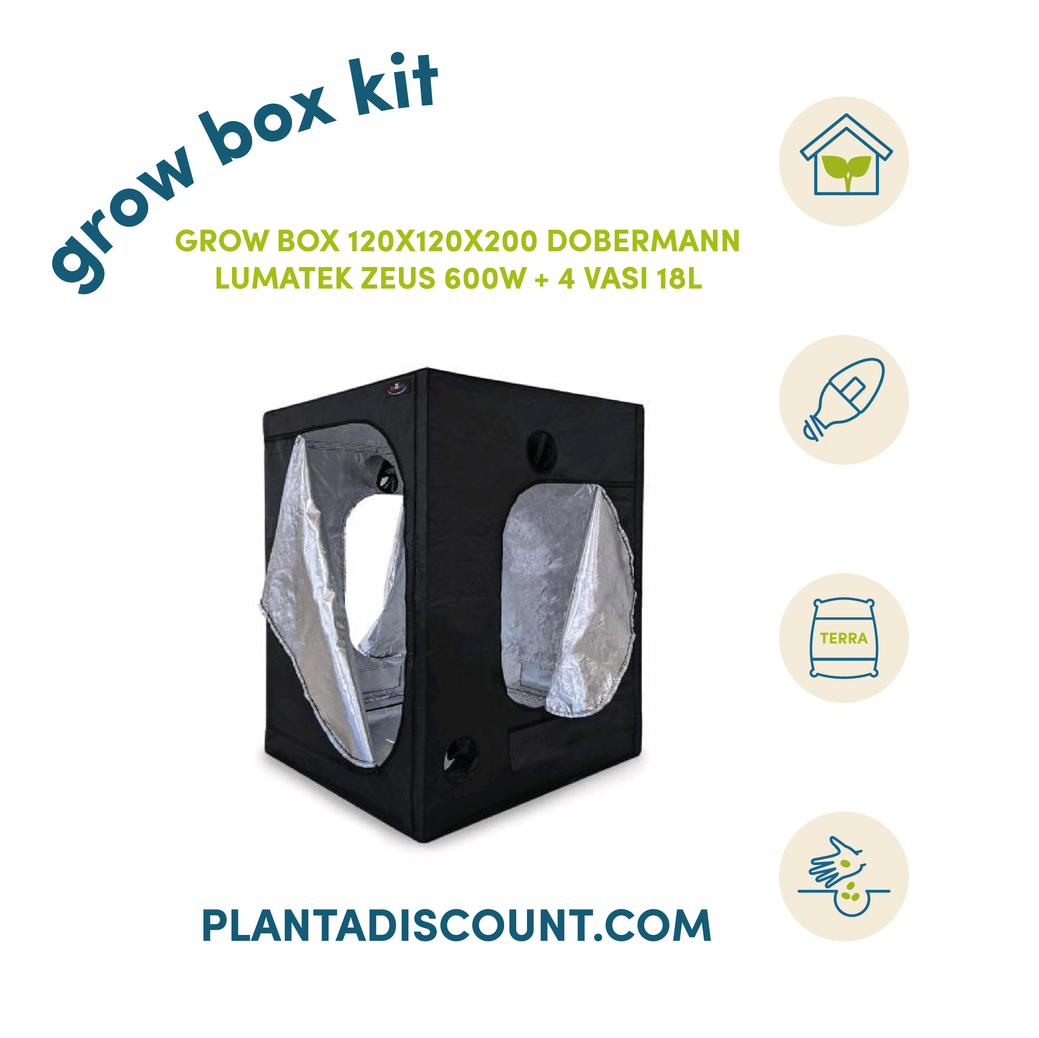 Grow Box Kit Led 600W kit grow box 120x120x200 cm con Lumatek Zeus