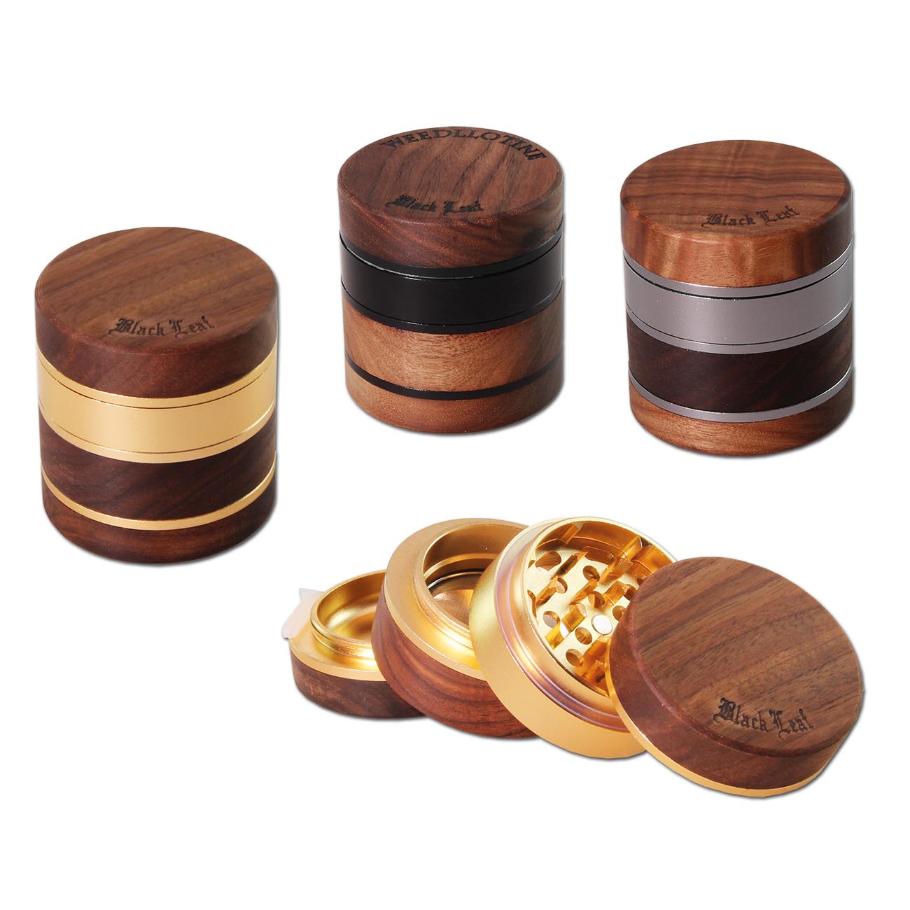 Black Leaf Aluminium/Wood Grinder 4-part grinder 62 mm nero