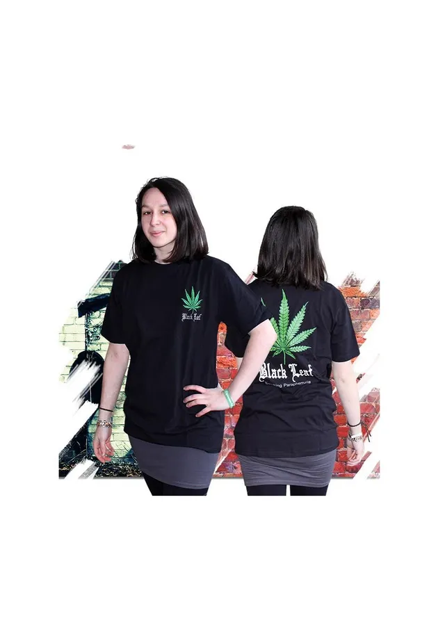 Black Leaf Parafernalia Cannabis maglietta con logo ricamato