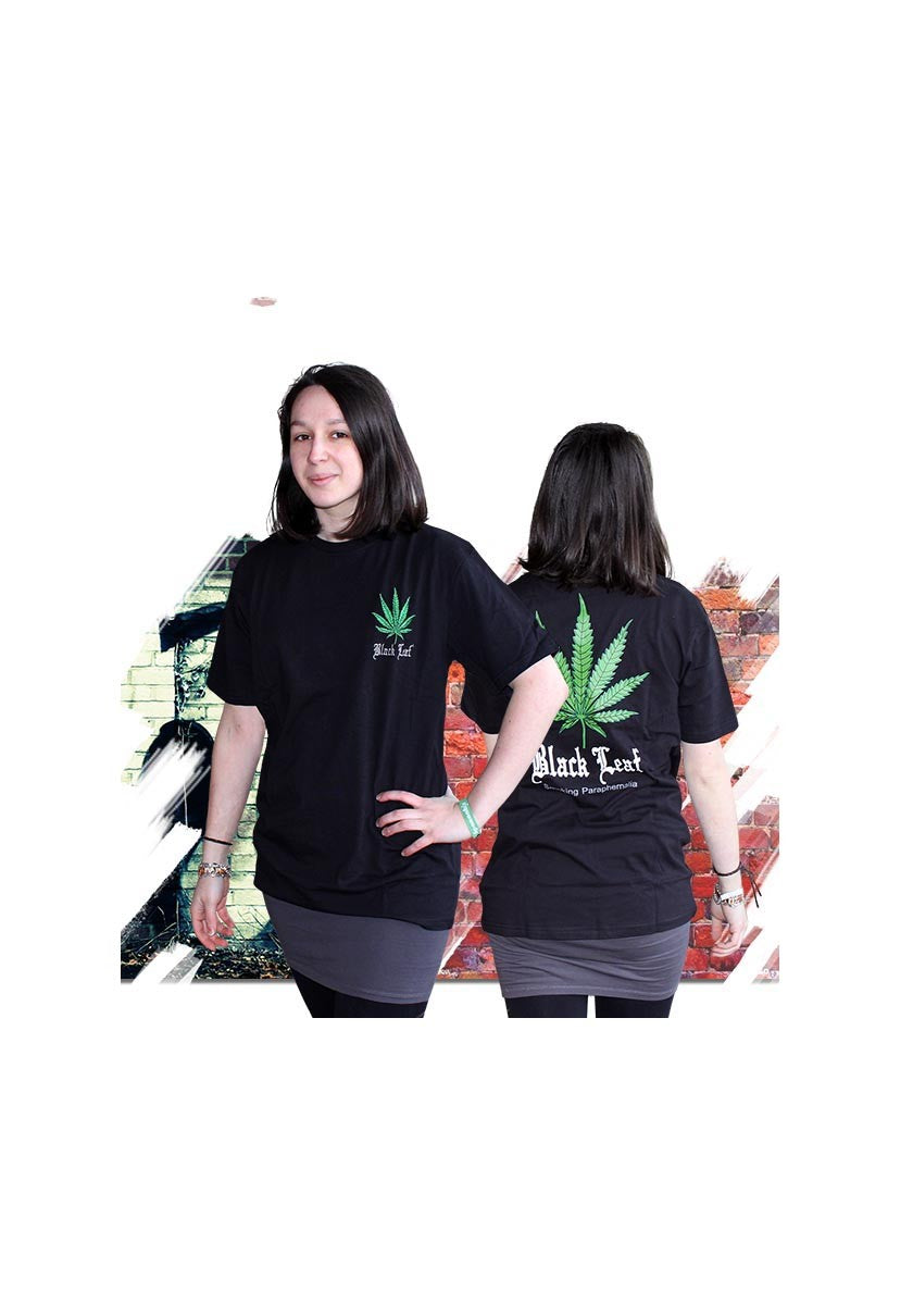 Black Leaf Parafernalia Cannabis maglietta con logo ricamato