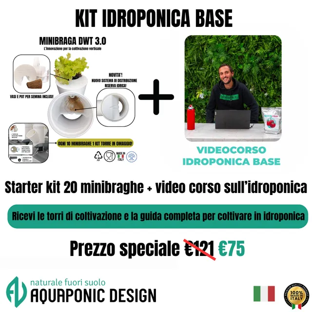 AQUAPONIC DESIGN Kit idroponica Base kit 20 Minibraghe DWT e videocorso