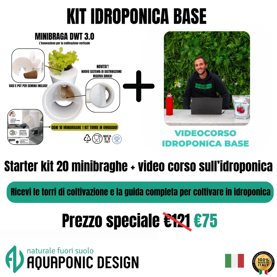 AQUAPONIC DESIGN Kit idroponica Base kit 20 Minibraghe DWT e videocorso