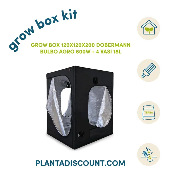 Grow Box Kit HPS 600W kit coltivazione indoor 120×120×200 cm