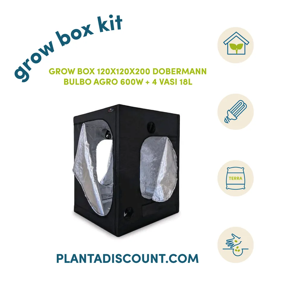 Grow Box Kit HPS 600W kit coltivazione indoor 120×120×200 cm