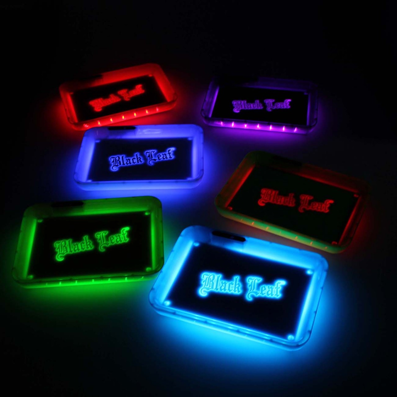 Plantadiscount Parafernalia Black Leaf LED Rolling Tray vassoio LED USB