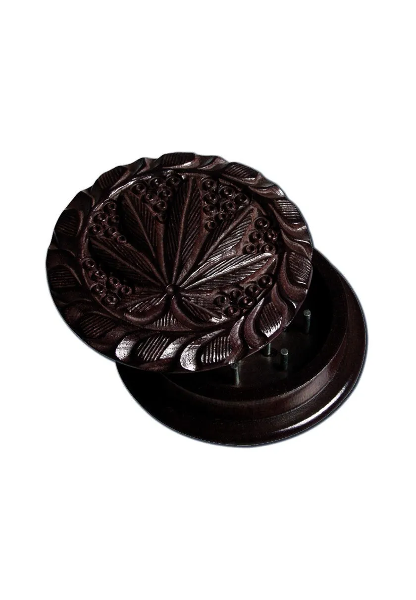 Plantadiscount Parafernalia Rosewood Grinder Leaf 2-part carved grinder denti inox