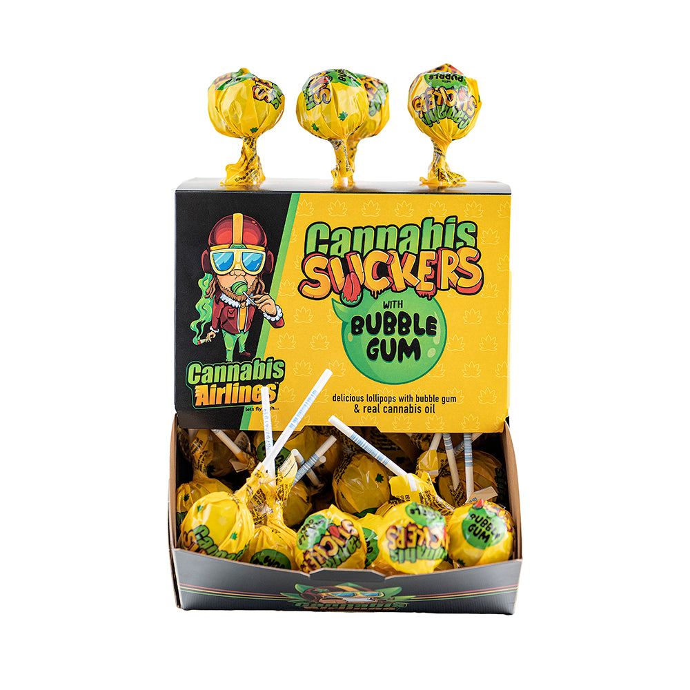Cannabis Airlines Cannabis Suckers with Bubble Gum, lecca-lecca gusto bubble gum
