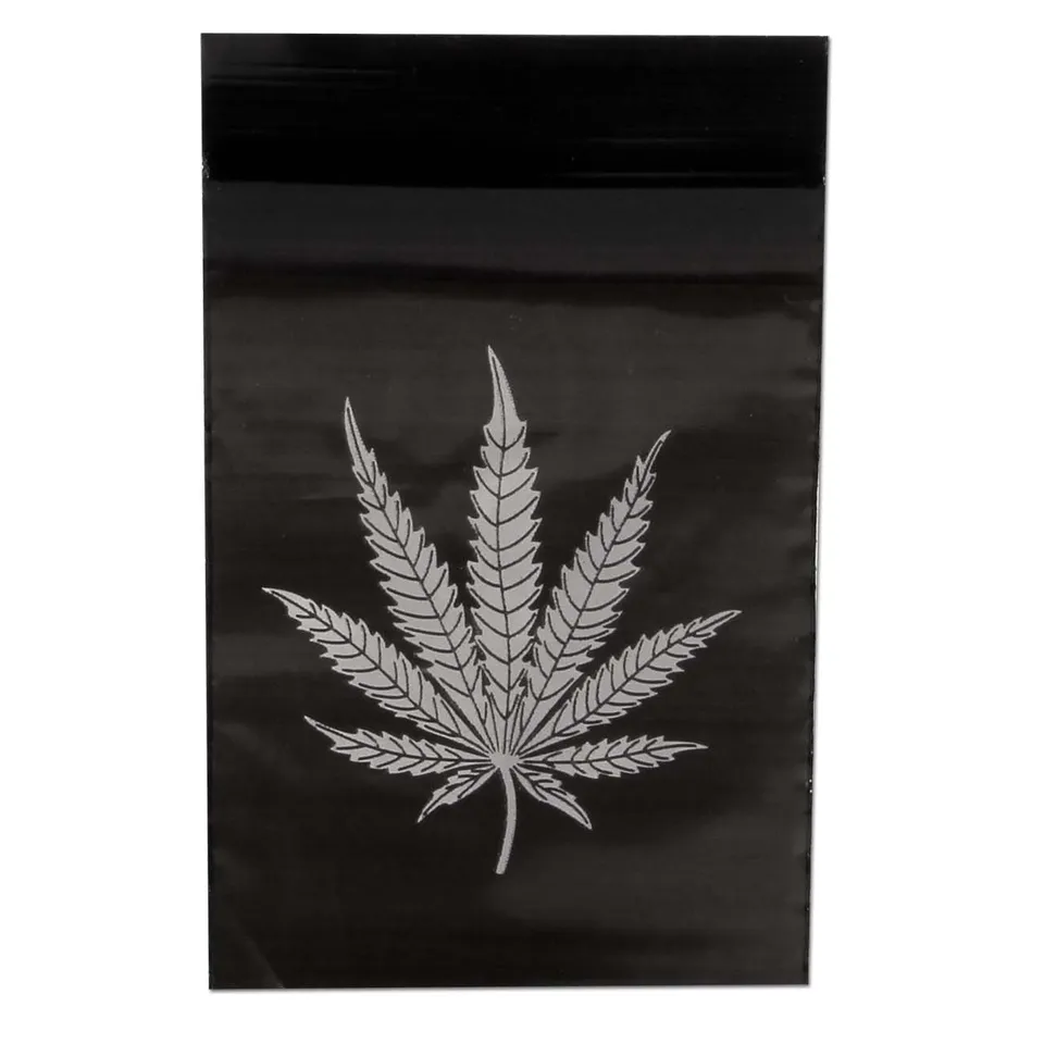 Plantadiscount Parafernalia Zipper Bags, black with silver Leaf sacchetti zip 60x80 mm opachi