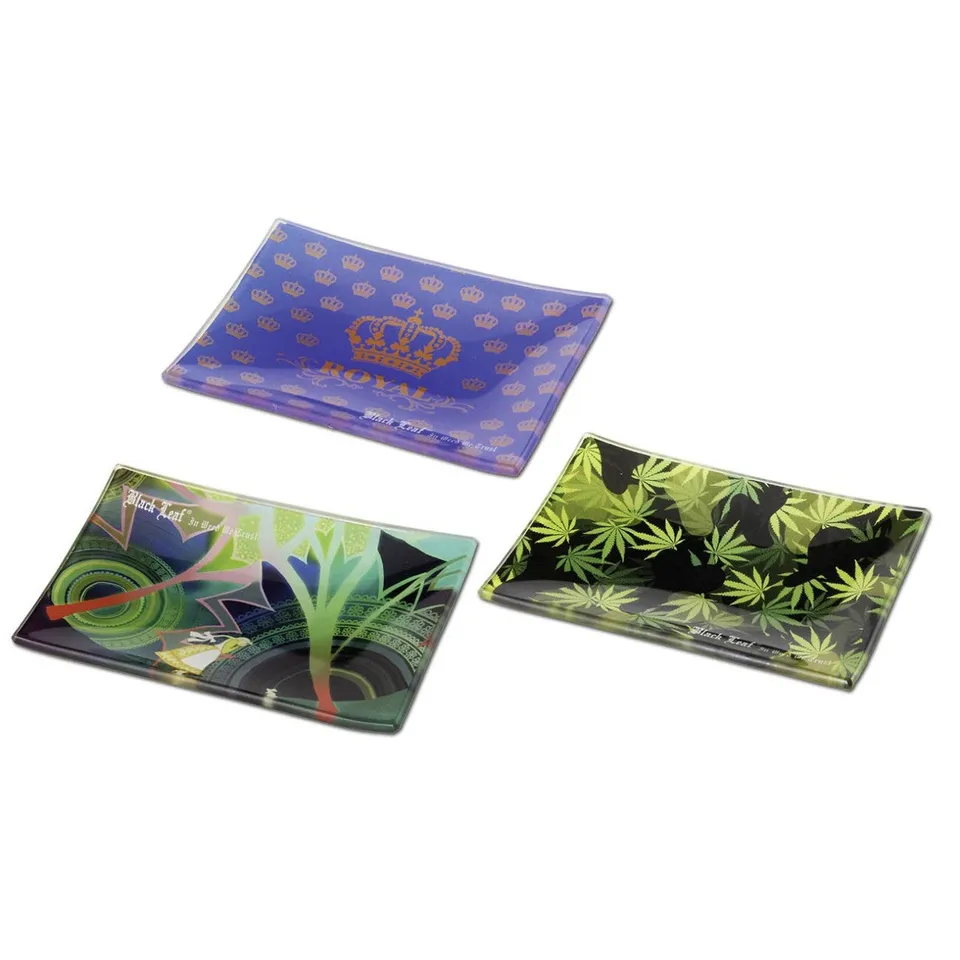 Black Leaf Parafernalia Glass Rolling Tray vassoio in vetro