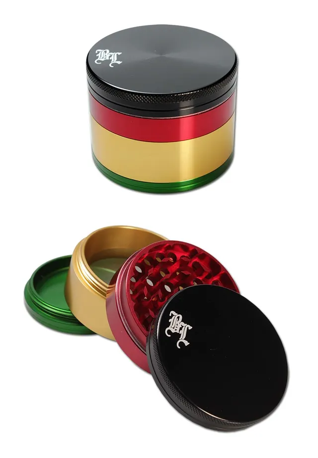 Black Leaf Rasta grinder 4 parti 46 mm grande in alluminio anodizzato
