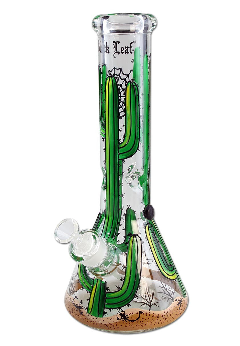 Black Leaf Parafernalia Cactus Hand Painted Flask Bong Ice