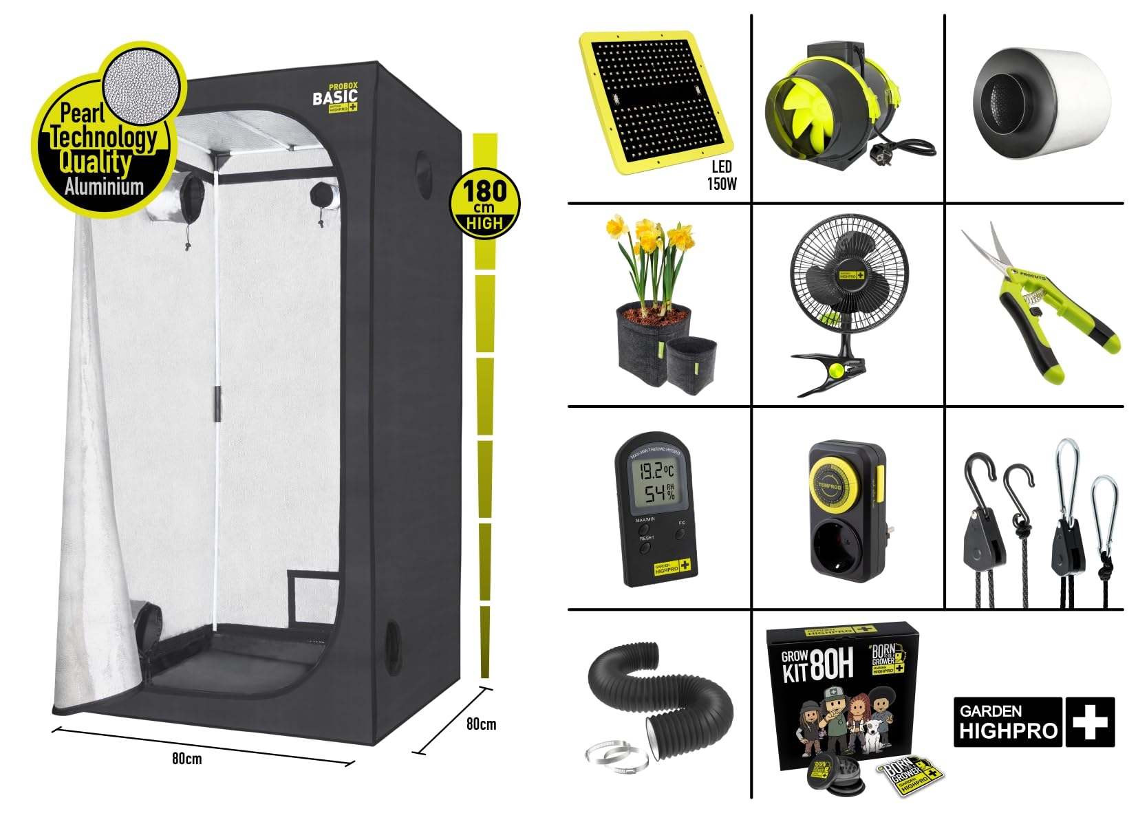 Garden HighPro GROWKIT 80H kit coltivazione indoor 80 x 80 cm LED 150W