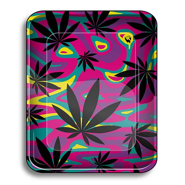 Plantadiscount Parafernalia Rolling Tray Neon Leaves #2 vassoio metallico