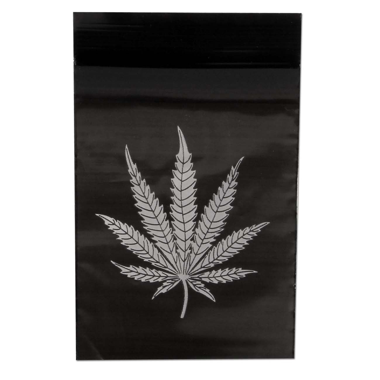 Plantadiscount Parafernalia Zipper Bags, black with silver Leaf sacchetti zip 60x80 mm opachi