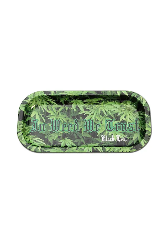 Black Leaf Parafernalia In Weed We Trust Camo Rolling Tray vassoio in metallo