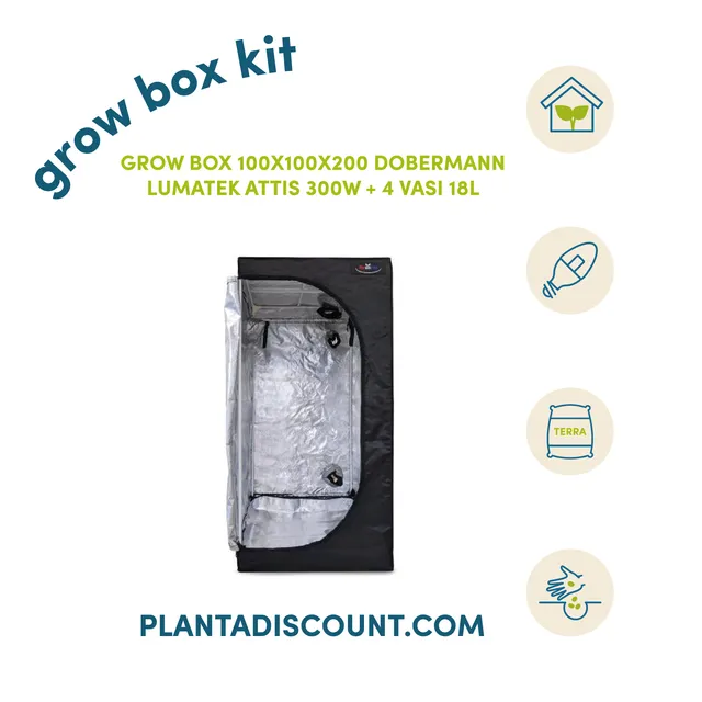 Plantadiscount Grow Box Kit LED 300W grow box 100×100×200 cm