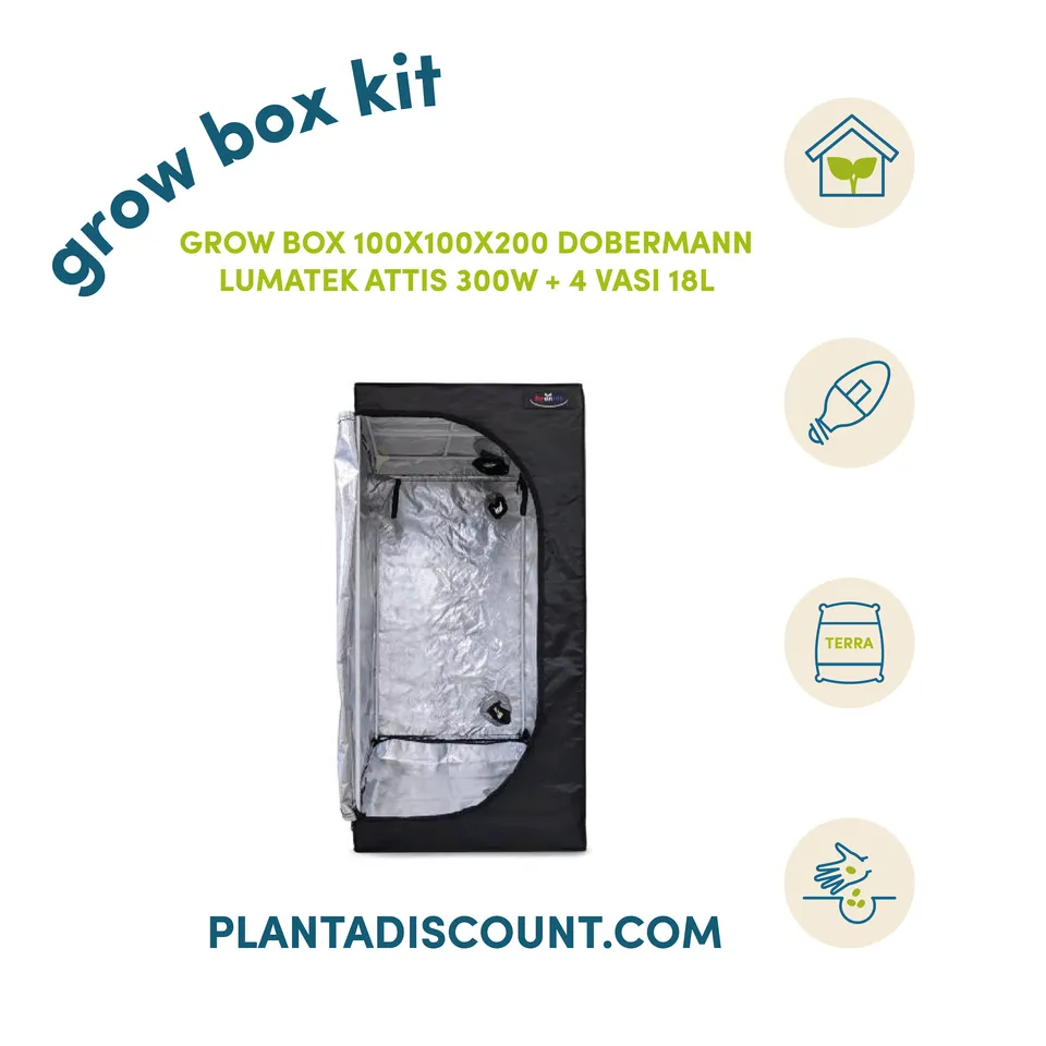 Plantadiscount Grow Box Kit LED 300W grow box 100×100×200 cm