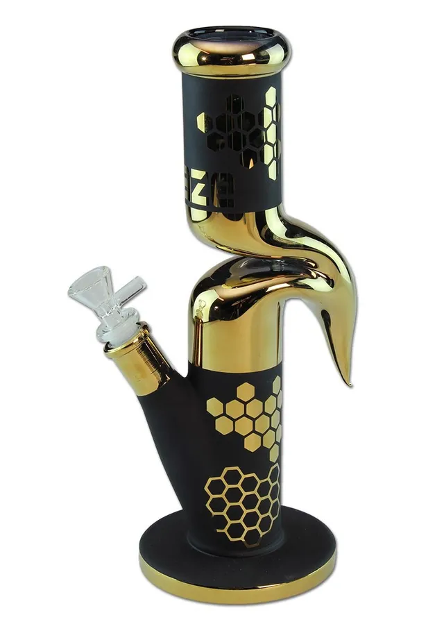 Blaze Glass Parafernalia Zigzag Bong bong in vetro nero e oro